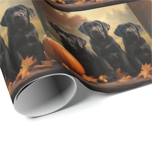 Labrador Puppy Autumn Delight Pumpkin Geschenkpapier (Rolleneckpunkt)