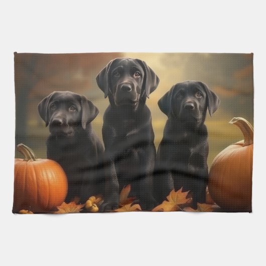 Labrador Puppy Autumn Delight Pumpkin Geschirrtuch (Horizontal)