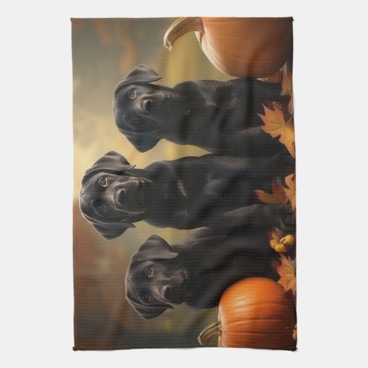 Labrador Puppy Autumn Delight Pumpkin Geschirrtuch (Vertikal)