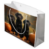 Labrador Puppy Autumn Delight Pumpkin Große Geschenktüte (Rückseite Schrägansicht)