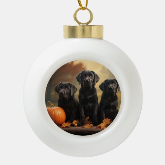 Labrador Puppy Autumn Delight Pumpkin Keramik Kugel-Ornament (Vorderseite)