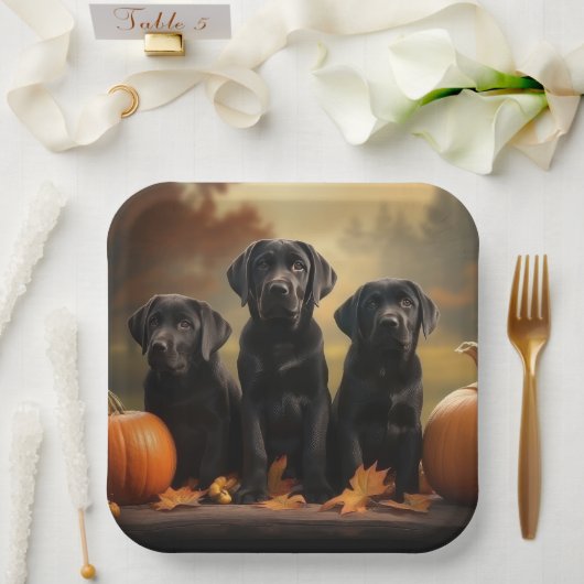 Labrador Puppy Autumn Delight Pumpkin Pappteller (Hochzeit)