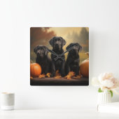 Labrador Puppy Autumn Delight Pumpkin Quadratische Wanduhr (Zuhause)