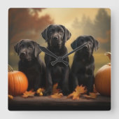 Labrador Puppy Autumn Delight Pumpkin Quadratische Wanduhr (Vorderseite)