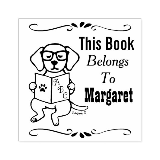 Labrador Puppy gehört zu, Bibliothek, Buchname Gummistempel (Prägung)