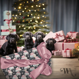 Labrador Puppy Modern Pink Bows Christmas Sm Geschenkpapier