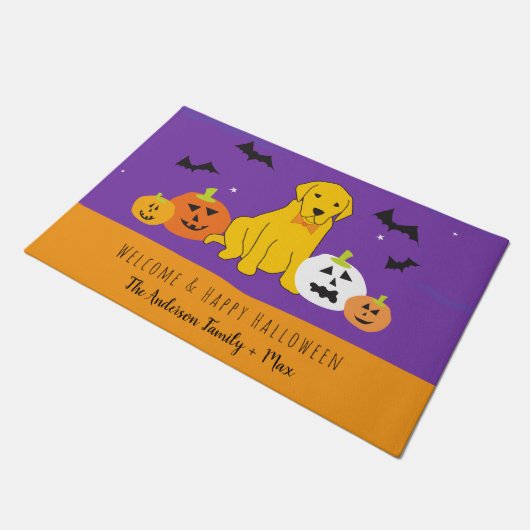 Labrador Puppy Pumpkin Halloween Willkommenstür Fußmatte (Schrägansicht)