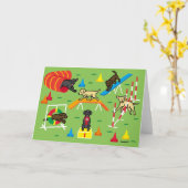 Labrador Retriever Agility Cartoon Karte (Gelbe Blume)