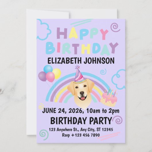 Labrador Retriever Birthday Invitation Purple Einladung (Vorderseite)