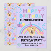 Labrador Retriever Birthday Invitation Purple Einladung (Vorne/Hinten)