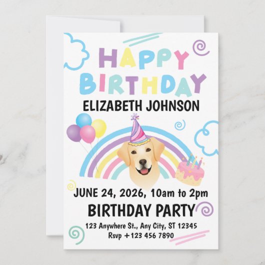 Labrador Retriever Birthday Invitation White Einladung (Vorderseite)