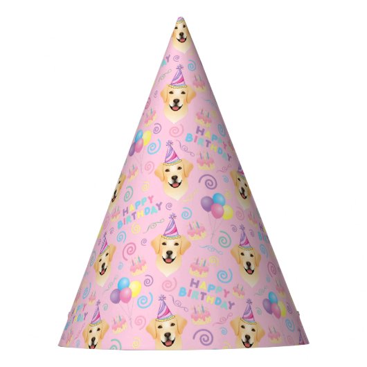 Labrador Retriever Birthday Party Hat Pink Partyhütchen (Vorderseite)