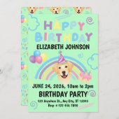 Labrador Retriever Birthday Party Invitation Green Einladung (Vorne/Hinten)