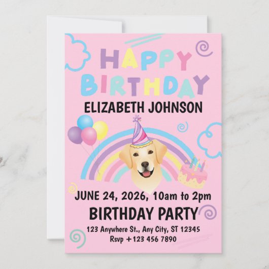 Labrador Retriever Birthday Party Invitation Pink Einladung (Vorderseite)