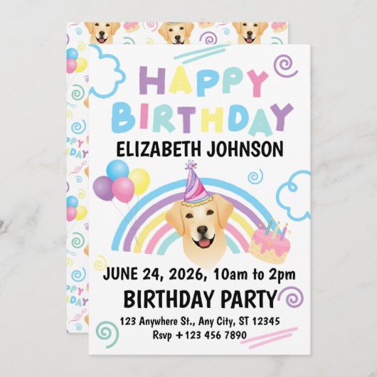 Labrador Retriever Birthday Party Invitation White Einladung (Vorne/Hinten)