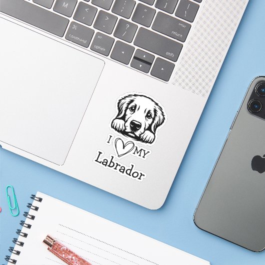 Labrador Retriever Black and White Heart Theme Aufkleber (Laptop mit iPhone)