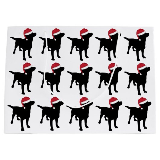 Labrador Retriever Black in Red Weihnachtsmannmütz Große Geschenktüte (Vorderseite)