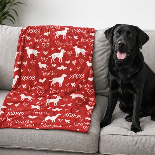 Labrador Retriever Blanket with Heart Doodles  Fleecedecke