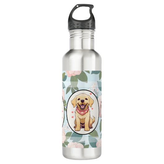 Labrador Retriever Blume Hintergrund Edelstahlflasche (Vorderseite)