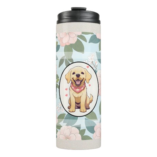 Labrador Retriever Blume Hintergrund Thermosbecher (Vorderseite)