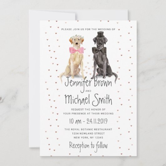 Labrador Retriever Brautbräutigvalente Hochzeit Einladung (Vorderseite)
