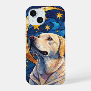 Labrador Retriever Buntglas Nachthimmel Mond iPhone 15 Hülle