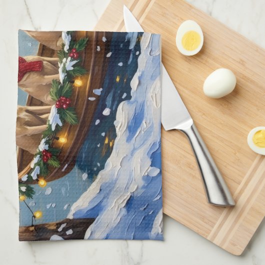 Labrador Retriever Christmas Boat Holiday Geschirrtuch (Viertel Falte)