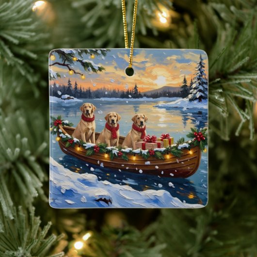 Labrador Retriever Christmas Boat Holiday Keramikornament (Baum)