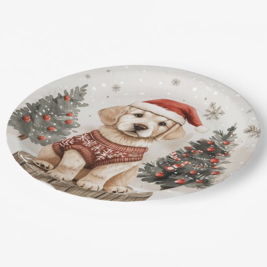 Labrador Retriever Christmas Dog Pappteller (Schrägansicht)