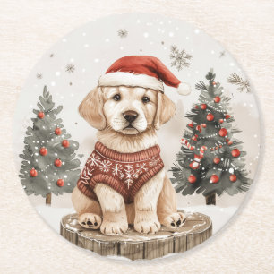 Labrador Retriever Christmas Dog Runder Pappuntersetzer