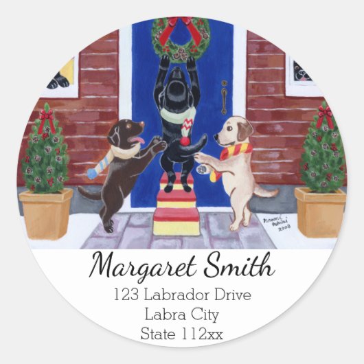 Labrador Retriever Christmas Fun Rücksendeadresse Runder Aufkleber (Vorderseite)