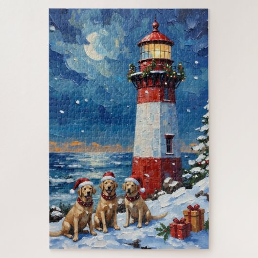Labrador Retriever Christmas Lighthouse Holiday Puzzle (Vertikal)