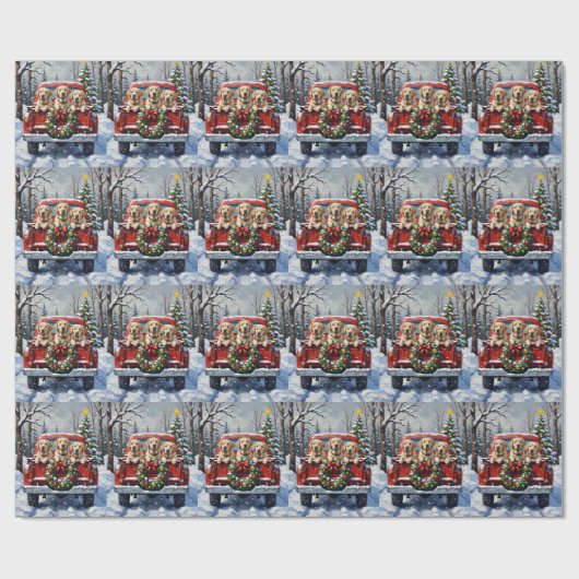Labrador Retriever Christmas Red Truck Holiday Geschenkpapier (Flach)