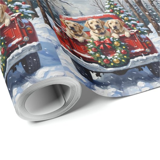 Labrador Retriever Christmas Red Truck Holiday Geschenkpapier (Rolleneckpunkt)