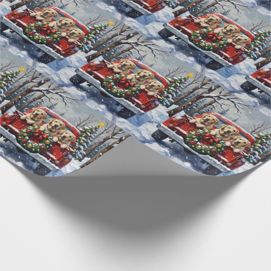 Labrador Retriever Christmas Red Truck Holiday Geschenkpapier (Ecke)