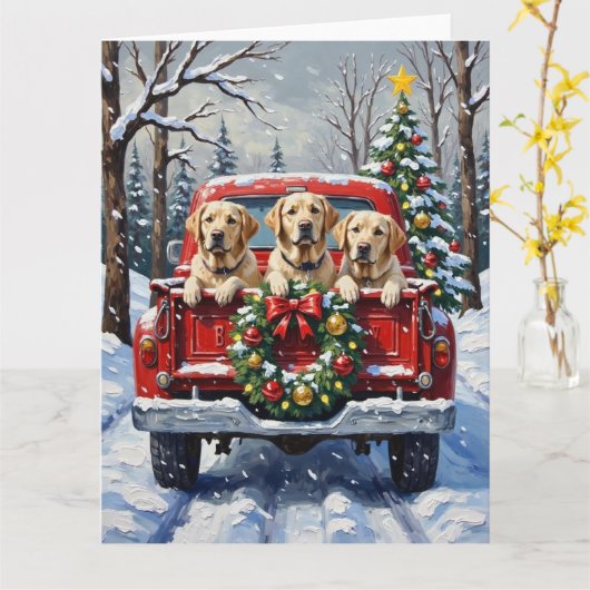 Labrador Retriever Christmas Red Truck Holiday Karte (Gelbe Blume)