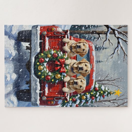 Labrador Retriever Christmas Red Truck Holiday Puzzle (Horizontal)