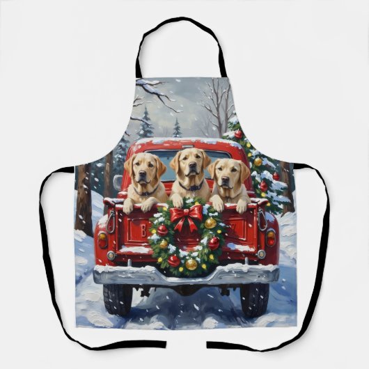 Labrador Retriever Christmas Red Truck Holiday Schürze (Vorderseite)
