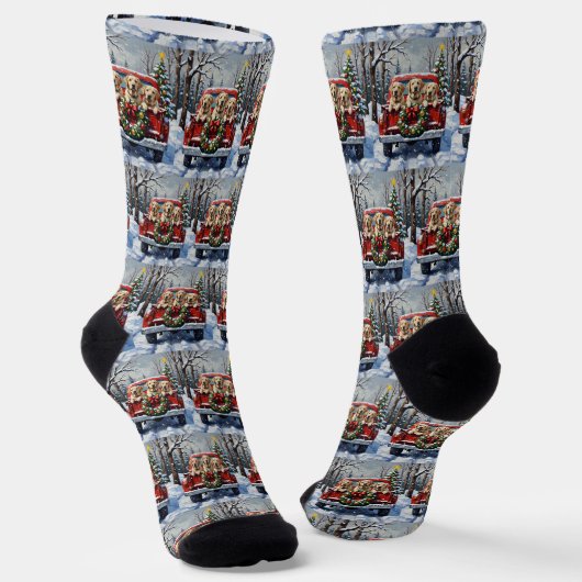 Labrador Retriever Christmas Red Truck Holiday Socken (Gewinkelt)
