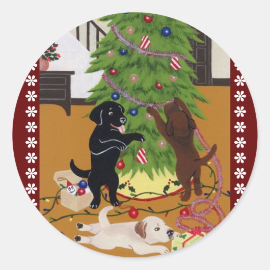 Labrador Retriever Christmas Tree Runder Aufkleber (Vorderseite)