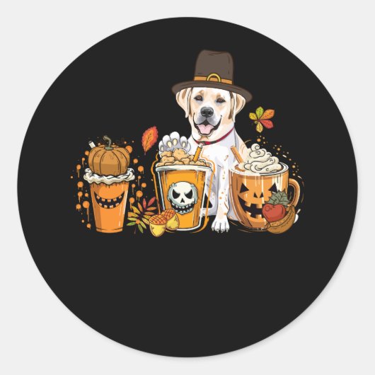Labrador Retriever Coffee Pumpkin Gewürz Fall Dank Runder Aufkleber (Vorderseite)