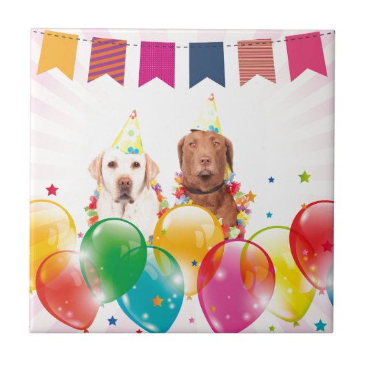 Labrador Retriever Dog Balloons Geburtstag Fliese (Vorderseite)