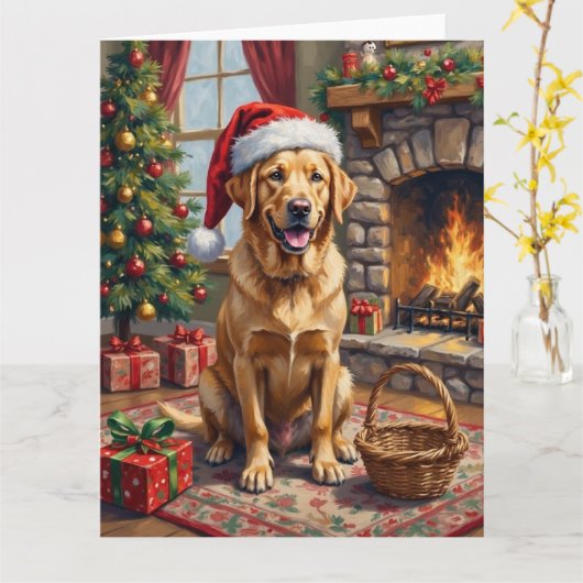 Labrador Retriever Dog Classic Family Christmas Karte (Gelbe Blume)