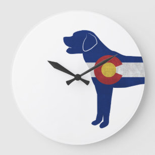 Labrador Retriever Dog Colorado Flag Silhouette Große Wanduhr