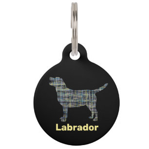 Labrador Retriever Dog Gelb & Blau Gitter Linien Haustiermarke