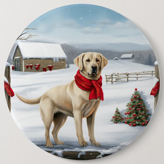 Labrador Retriever Dog in Schnee Weihnachten Button (Vorderseite)