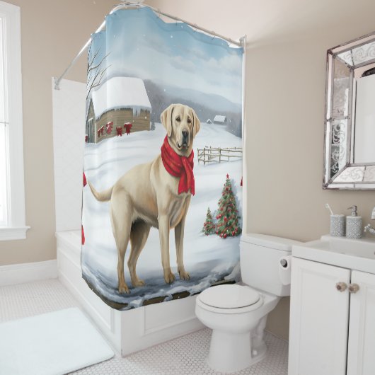 Labrador Retriever Dog in Schnee Weihnachten Duschvorhang (Beispiel)