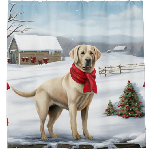 Labrador Retriever Dog in Schnee Weihnachten Duschvorhang (Vorderseite)