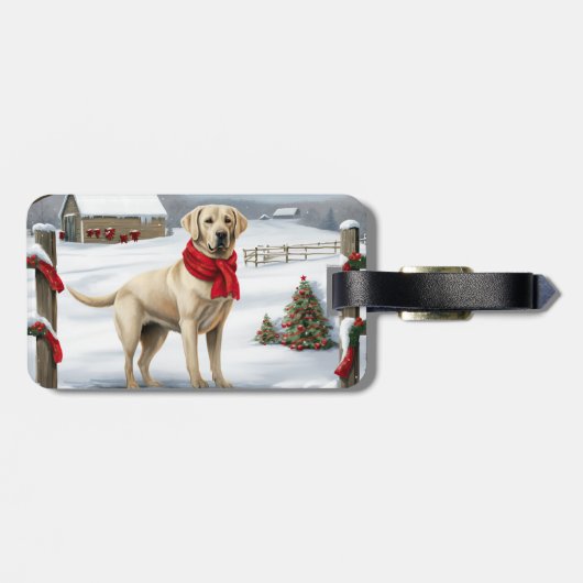 Labrador Retriever Dog in Schnee Weihnachten Gepäckanhänger (Rückseite horizontal)