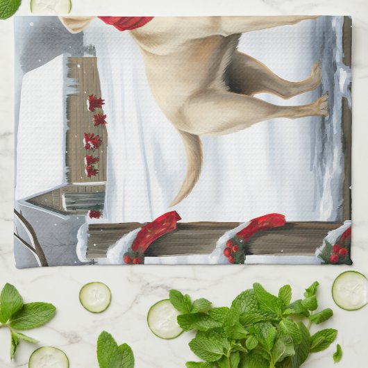 Labrador Retriever Dog in Schnee Weihnachten Geschirrtuch (Gefaltet)